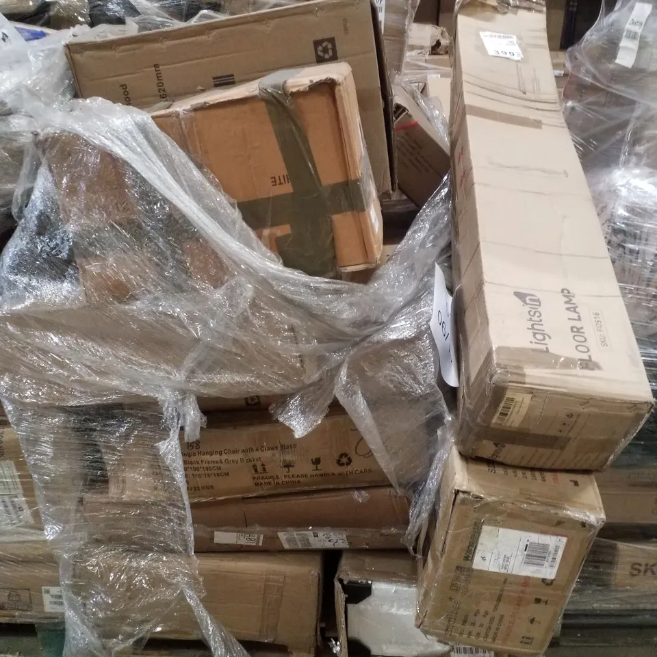 PALLET CONTAINING ASSORTED PRODUCTS INCLUDING FLOOR LAMP, OUTDOOR STORAGE BOX & RANGE HOOD
