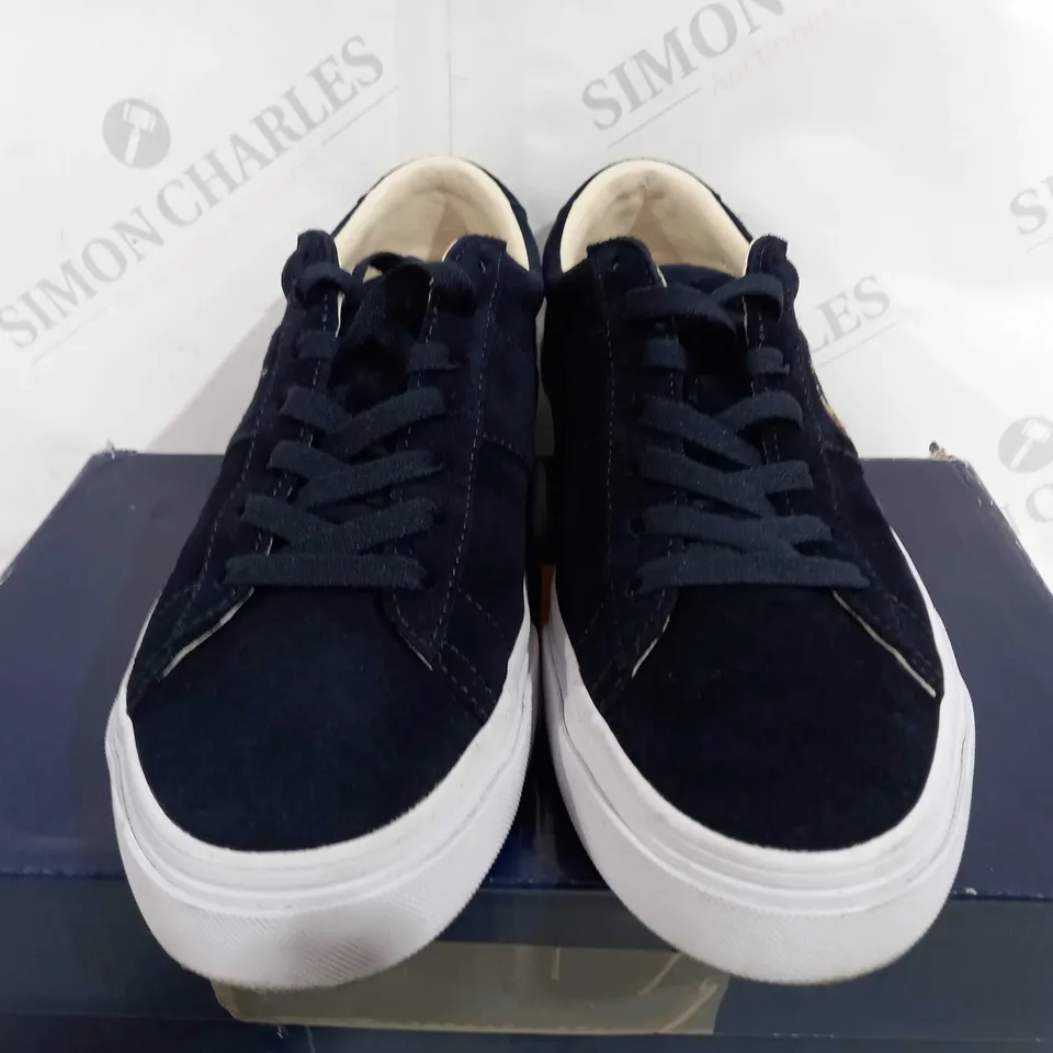 BOXED PAIR OF POLO RALPH LAUREN SAYER LOW TOP TRAINERS IN SUEDE - NAVY - UK 7