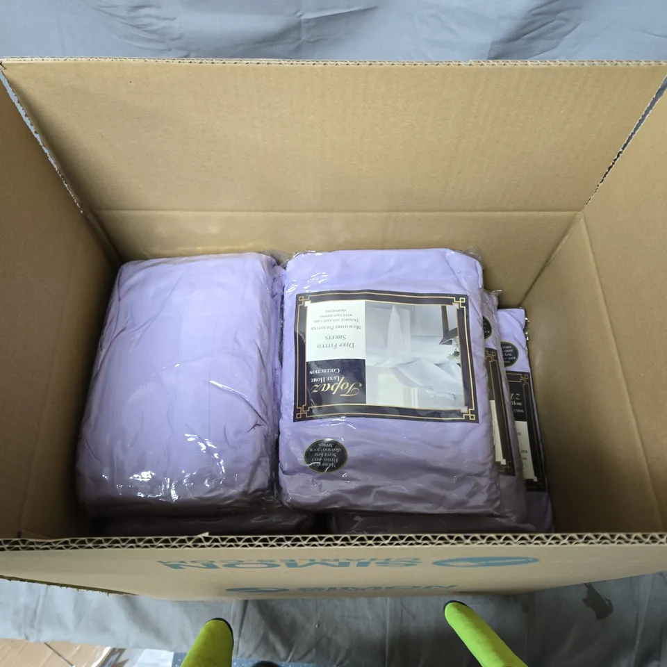 TOPAZ LUXE HOME COLLECTION DEEP FITTED SHEETS – SUPER KING, LILAC, BOX OF APPROXIMATELY 12