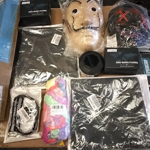 PALLET OF ASSORTED ITEMS INCLUDING MONEY HEIST MASK, HALLOWEEN MASK, EASTER BALLOON SET, DOG AIRTAG COLLAR, HAIR WAX, ESPON INK CARTRIDGES