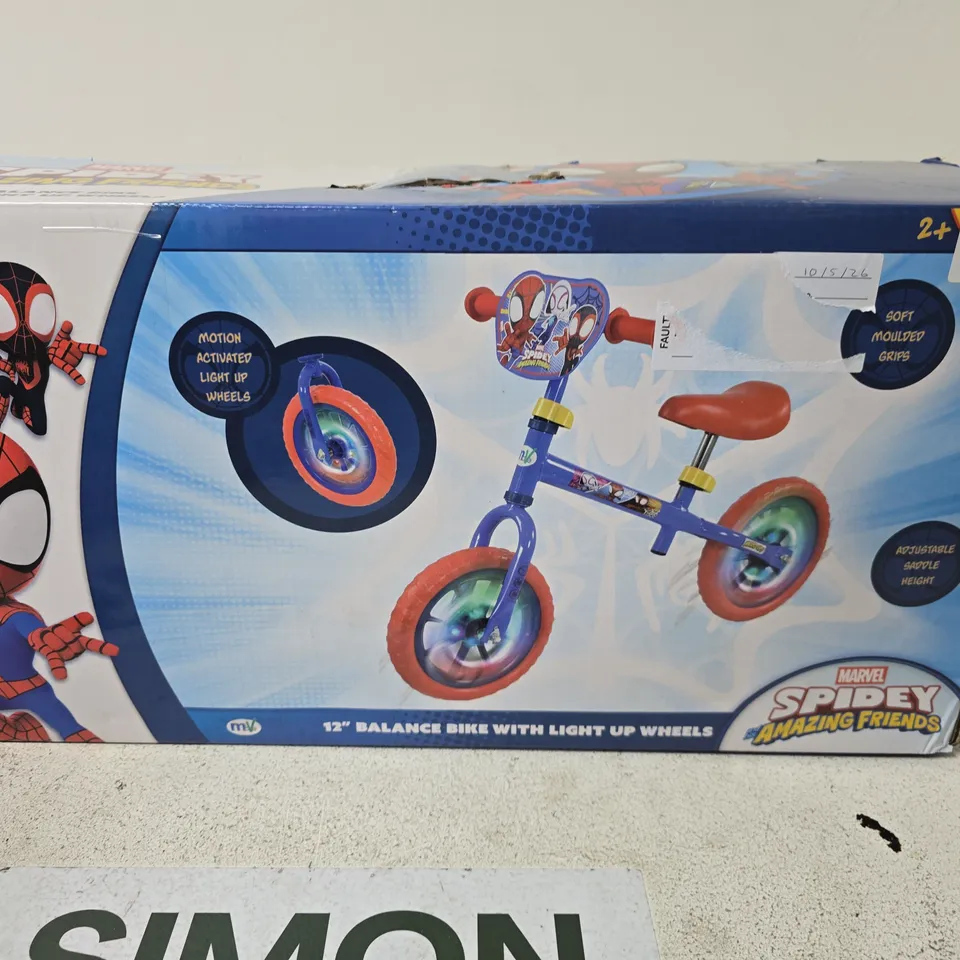 MARVEL SPIDER-MAN 12-INCH BALANCE BIKE WITH LIGHT-UP WHEELS – BOXED