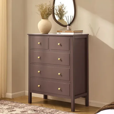 BOXED DUSK CAROLINA 5 DRAWER CHEST - MOCHA (1 BOX)