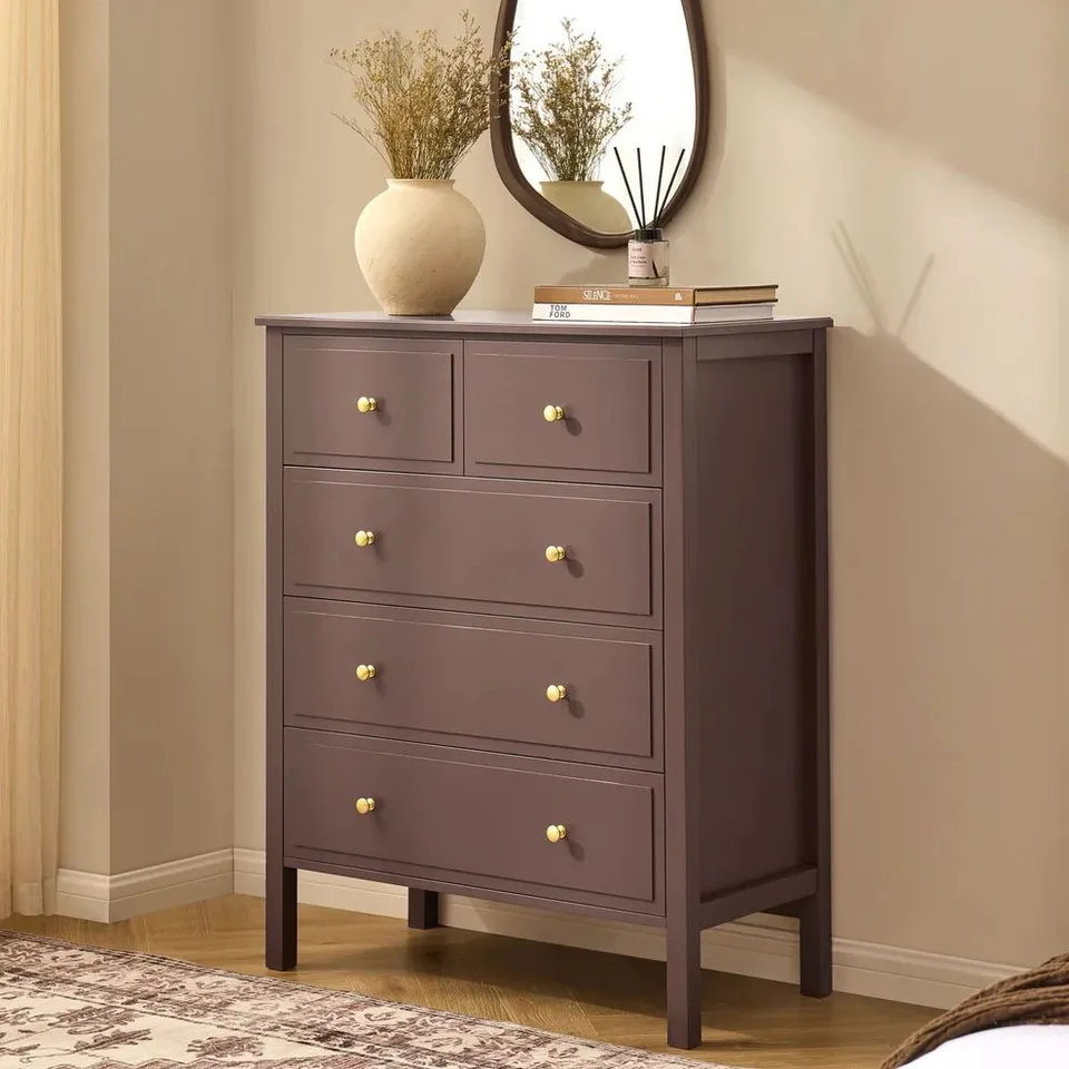 BOXED DUSK CAROLINA 5 DRAWER CHEST - MOCHA (1 BOX)