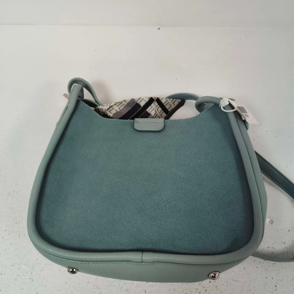 TEAL CROSSBODY HANDBAG WITH SCARF ACCENT