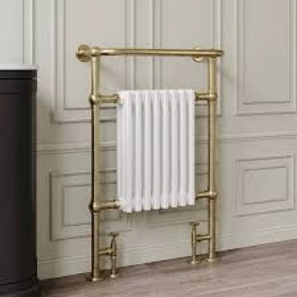 BOXED WHITE AND BRASS TRADITIONAL COLUMN RADIATOR WITH TOWEL RAIL 952 X 659MM - REGENT
