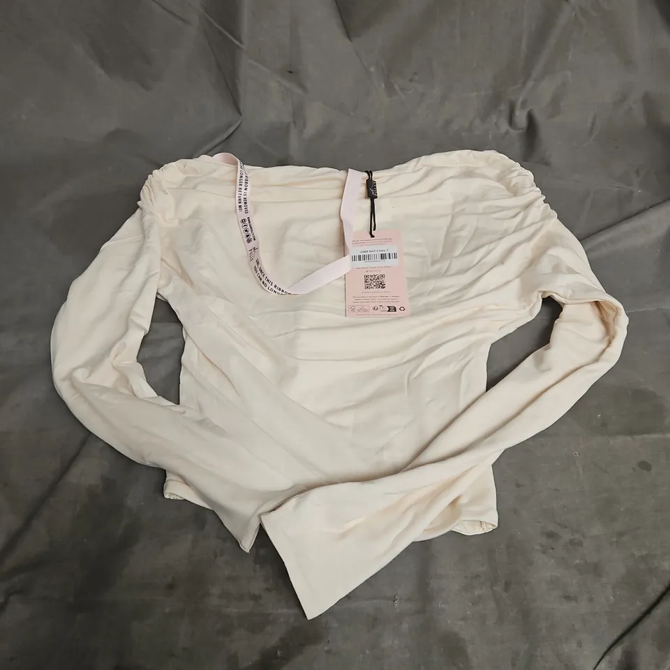 OH POLLY RANI MODAL ONE-SHOULDER RUCHED TOP IN IVORY SIZE S