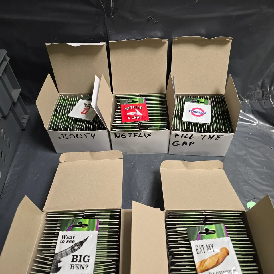 LOT OF 6 BOXES OF KISSY BANG BANG ASSORTED CONDOMS - APPROXIMATELY 50 PER BOX