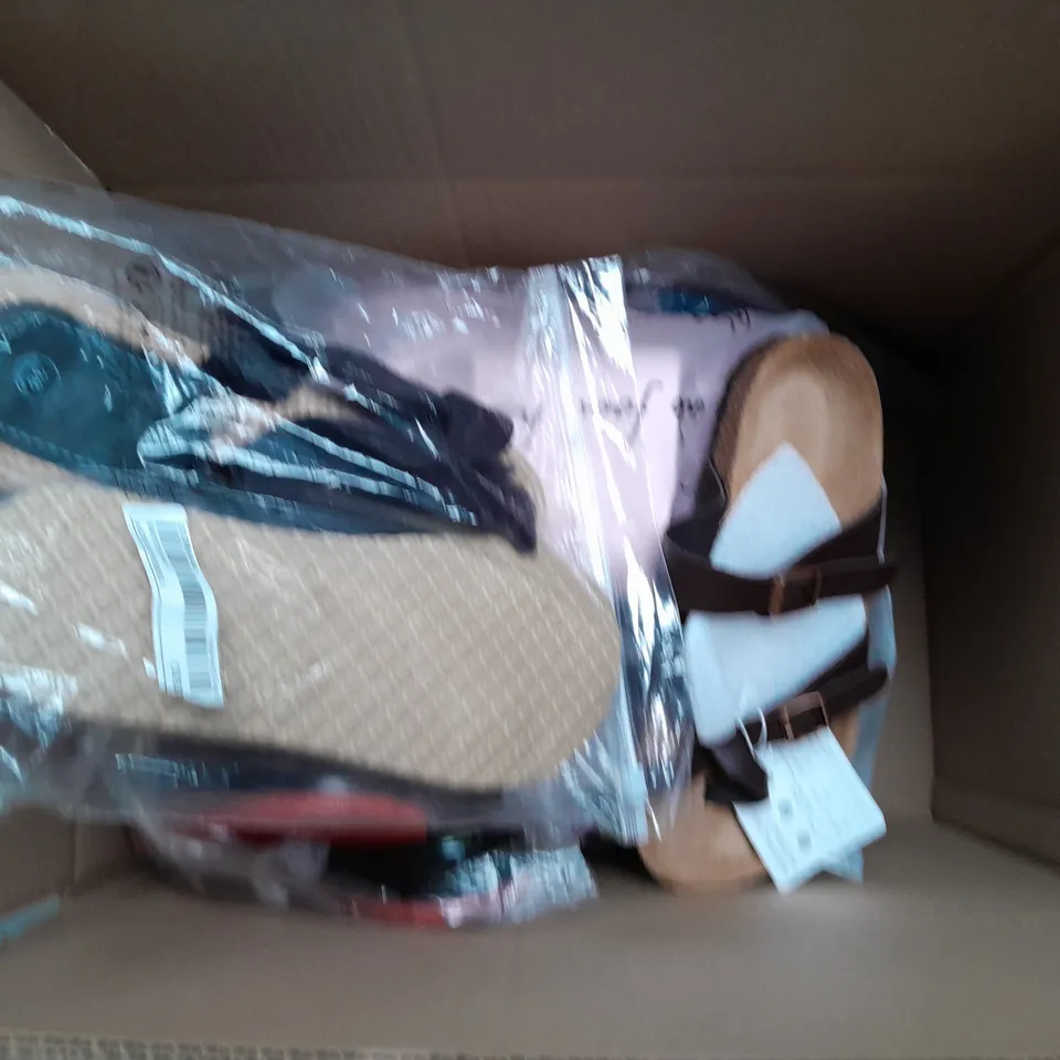 BOX OF ASSORTED SHOES IN VARIOUS COLOUR, STYLES AND SIZES