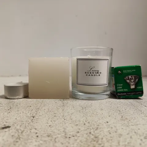 APPROXIMATELY 10 ASSORTED HOUSEHOLD ITEMS TO INCLUDE SCENTED CANDLE, ETC