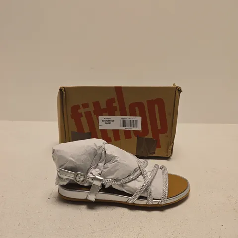 FITFLOP WOMEN'S STRAPPY SANDALS – WHITE/SILVER WITH RHINESTONE STRAPS SIZE UK 3