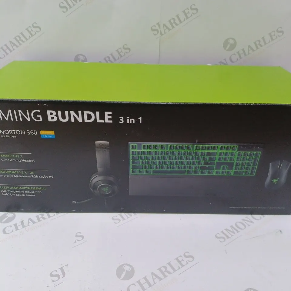 BRAND NEW BOXED RAZER GAMING BUNDLE 3 IN 1 TO INCLUDE - GAMING HEADSET, MEMBRANE RGB KEYBOARD AND ESSENTIAL GAMING MOUSE