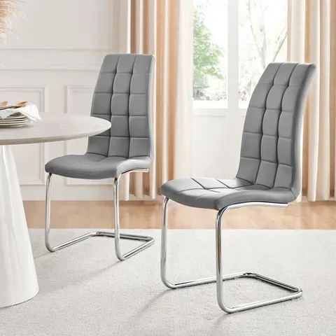 BOXED SET OF 2 CHOWCHILLA FAUX LEATHER CUSHIONED CHAIR GREY (1 BOX)
