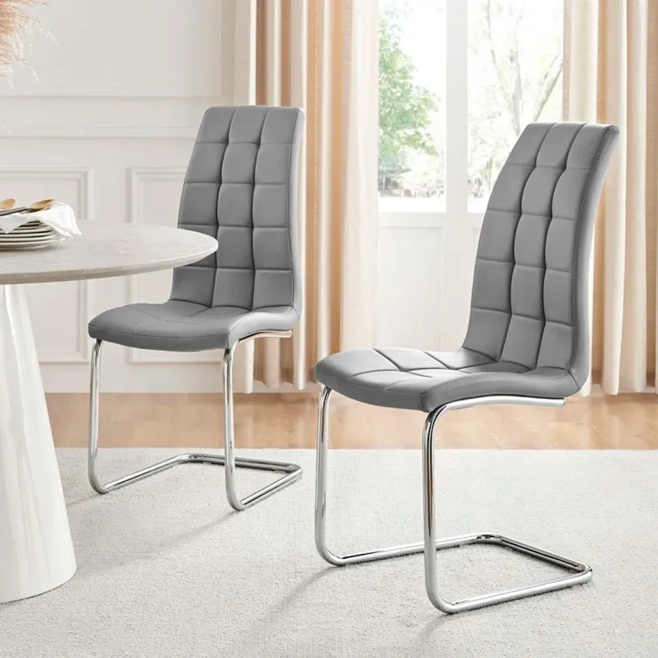 BOXED SET OF 2 CHOWCHILLA FAUX LEATHER CUSHIONED CHAIR GREY (1 BOX)