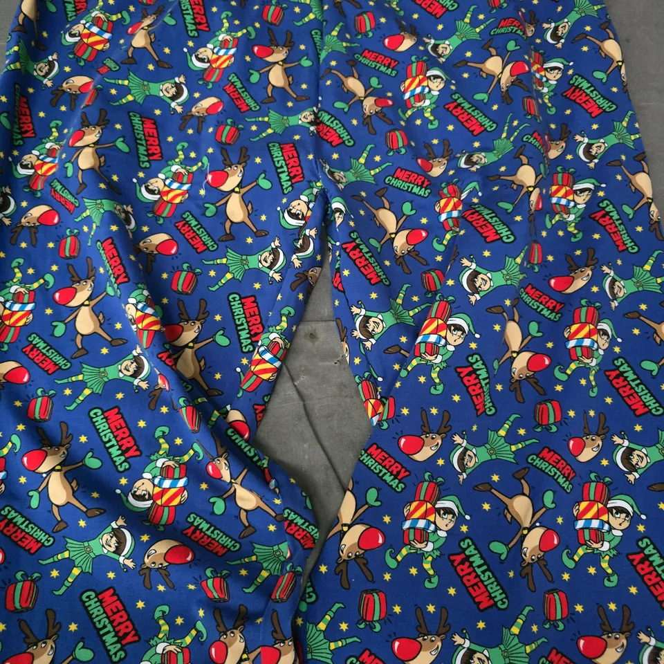 ODDBALLS FESTIVE PYJAMA BOTTOMS IN BLUE/MULTI SIZE MEDIUM