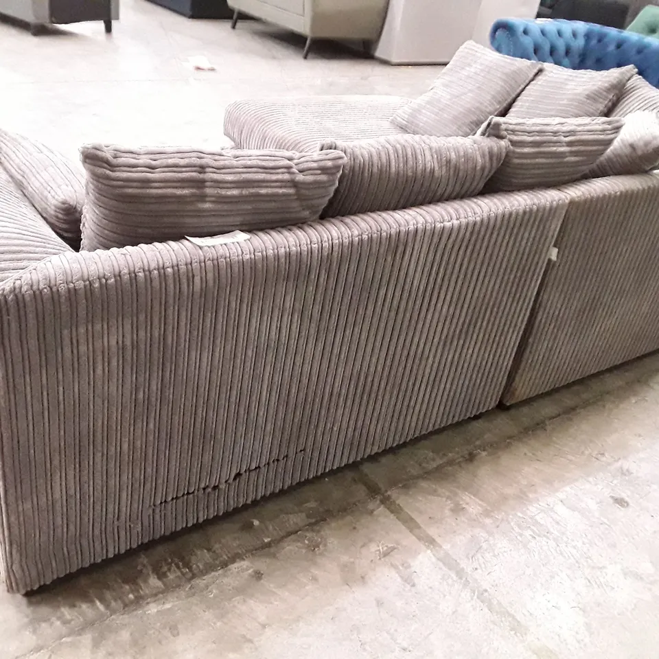 QUALITY DESIGNER MOANA STATIONARY CORNER SOFA - GREY JUMBO CORD FABRIC 