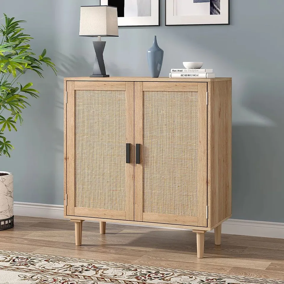 BOXED ALECIRAM 80 OAK SIDEBOARD RATTAN DOORS AND AMPLE STORAGE 
