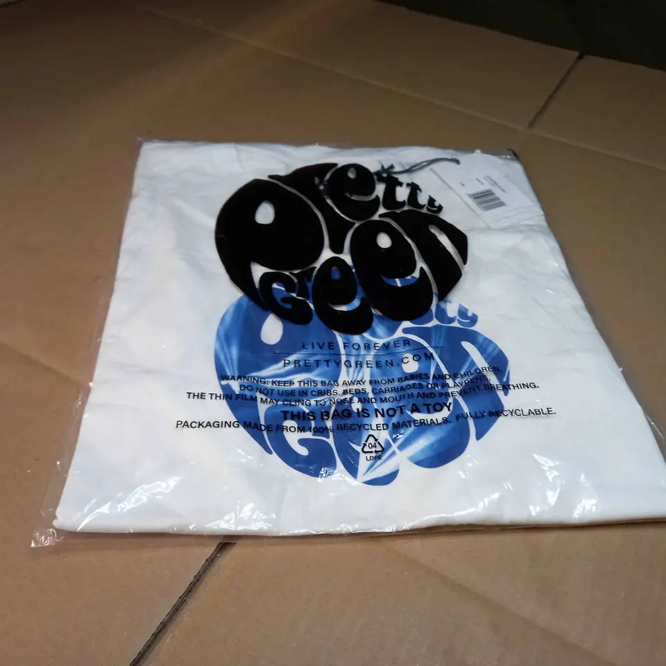 PACKAGED PRETTYGREEN WHITE/AQUA LOGO T-SHIRT - LARGE