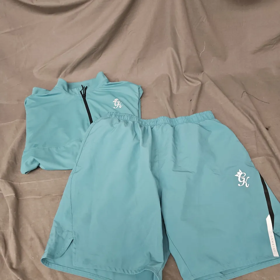 GYM KING LONG SLEEVE 1/4 ZIP & SHORTS SET IN TEAL SIZE XL