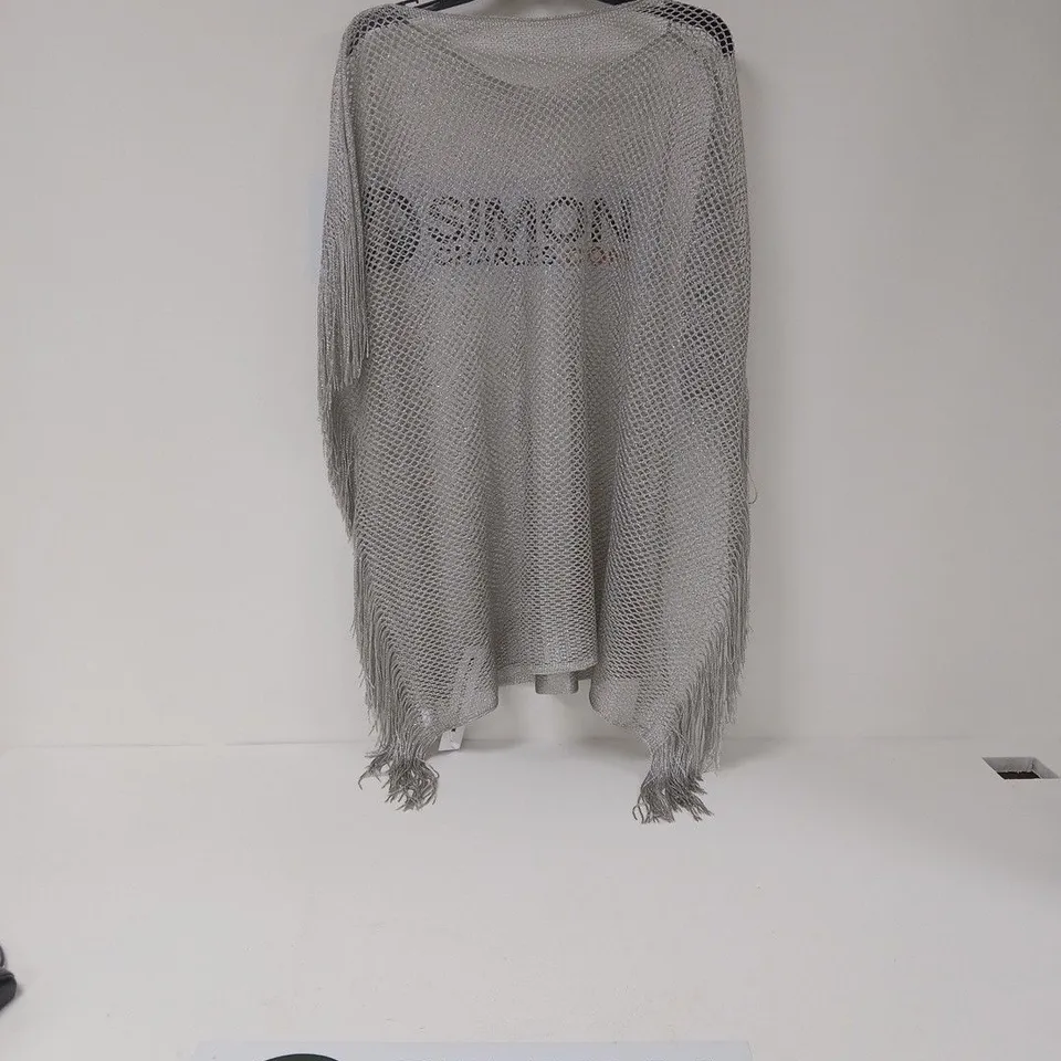 XANDER KOSTROMA SILVER MESH SHAWL WITH FRINGE HEM – GREY