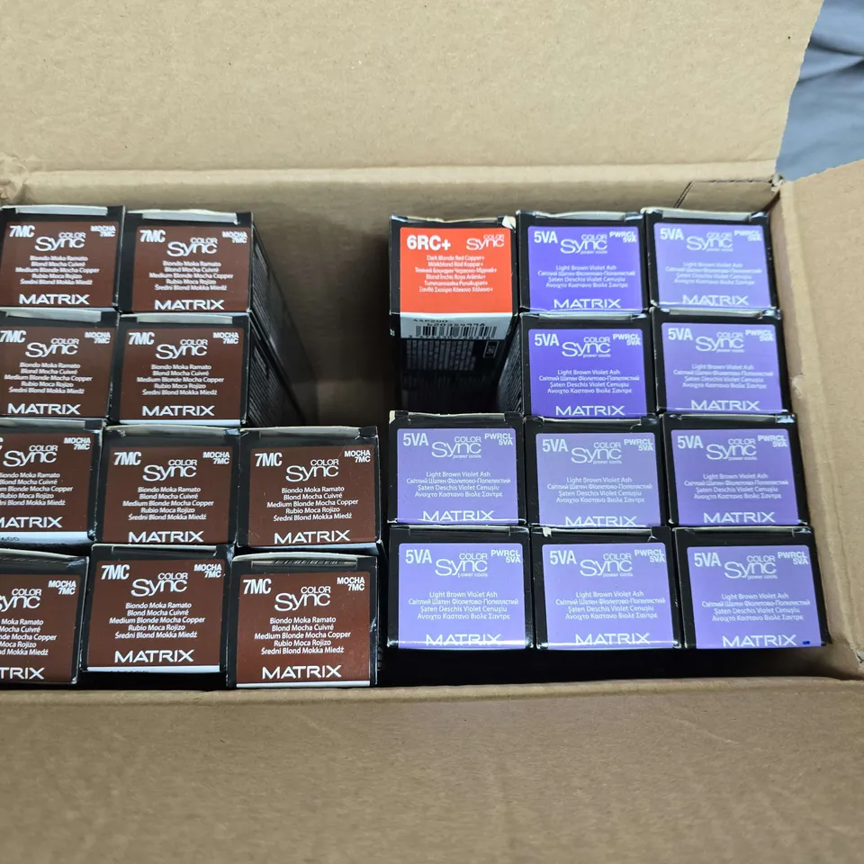 BOX OF APPROXIMATELY 24 TUBES OF MATRIX TONE-ON-TONE HAIR COLOUR - VARIOUS COLOURS - 90ML PER TUBE