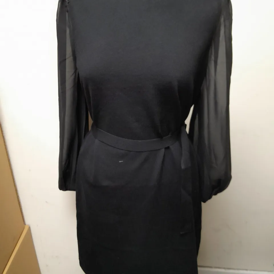 WALLIS CHIFFON SLEEVE BELTED MINI DRESS - M