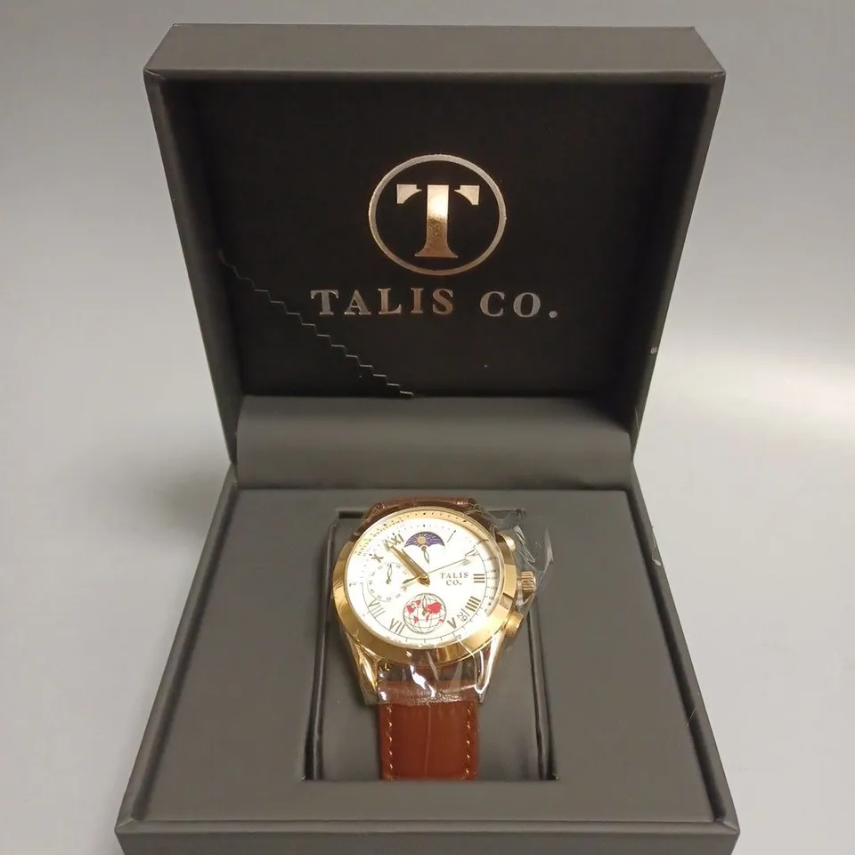 MENS TALIS CO 7120 CHRONOGRAPH WATCH – MOON PHASE MOVEMENT – GENUINE LEATHER STRAP