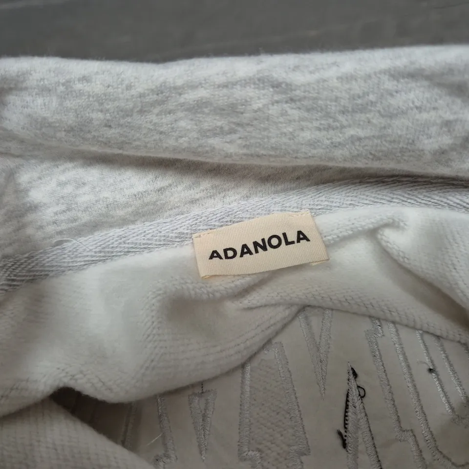 ADANOLA VARSITY RELAXED FUNNEL NECK ZIP SWEATSHIRT – LIGHT GREY MELANGE WITH NAVY, SIZE L