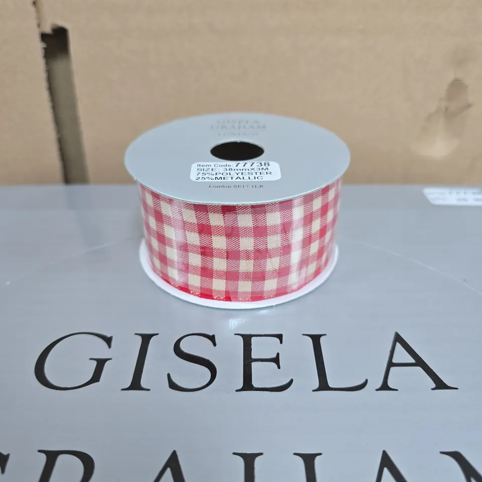 GISELA GRAHAM LONDON RED GINGHAM RIBBON SPOOL PACK – 24 SPOOLS, 38MM X 33M