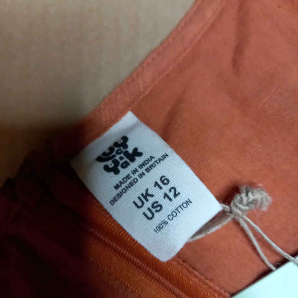 LUCY YAK BURNT ORANGE LINEN STYLE JUMPSUIT - SIZE 16