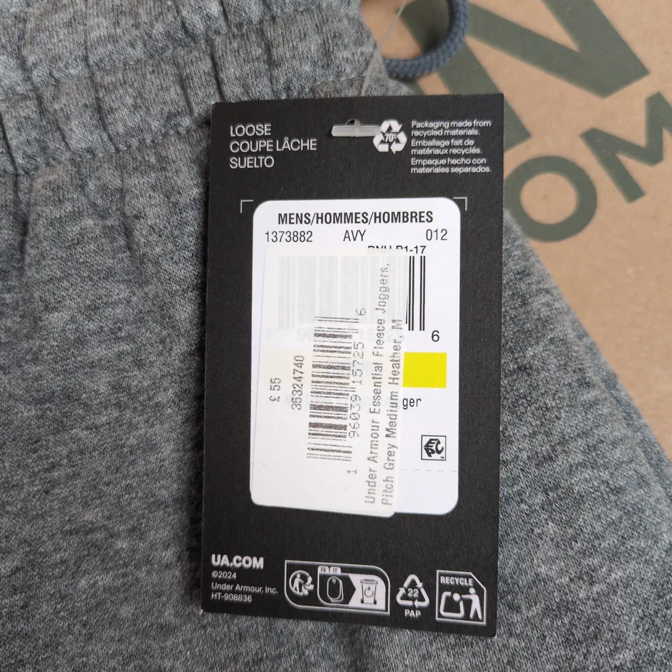 UNDER ARMOUR MEN'S GREY SWEATPANTS – FLEECE JOGGERS SIZE M