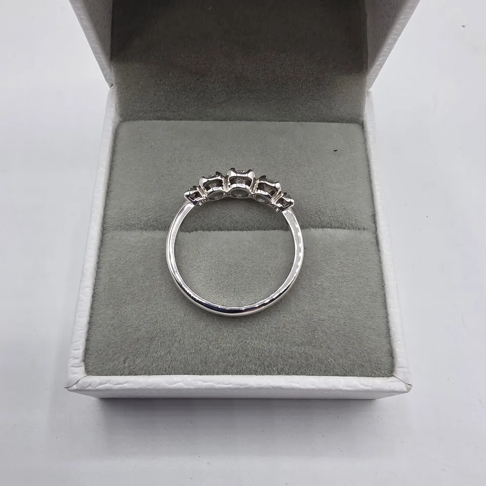 18CT WHITE GOLD FIVE STONE GRADUATED HALF ETERNITY RING SET WITH NATURAL DIAMONDS