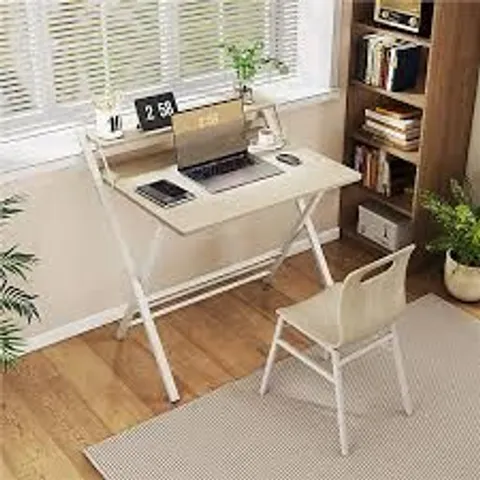 BOXED FOLDABLE COMPUTER DESK - LIGHT NATURAL WOOD (1 BOX)
