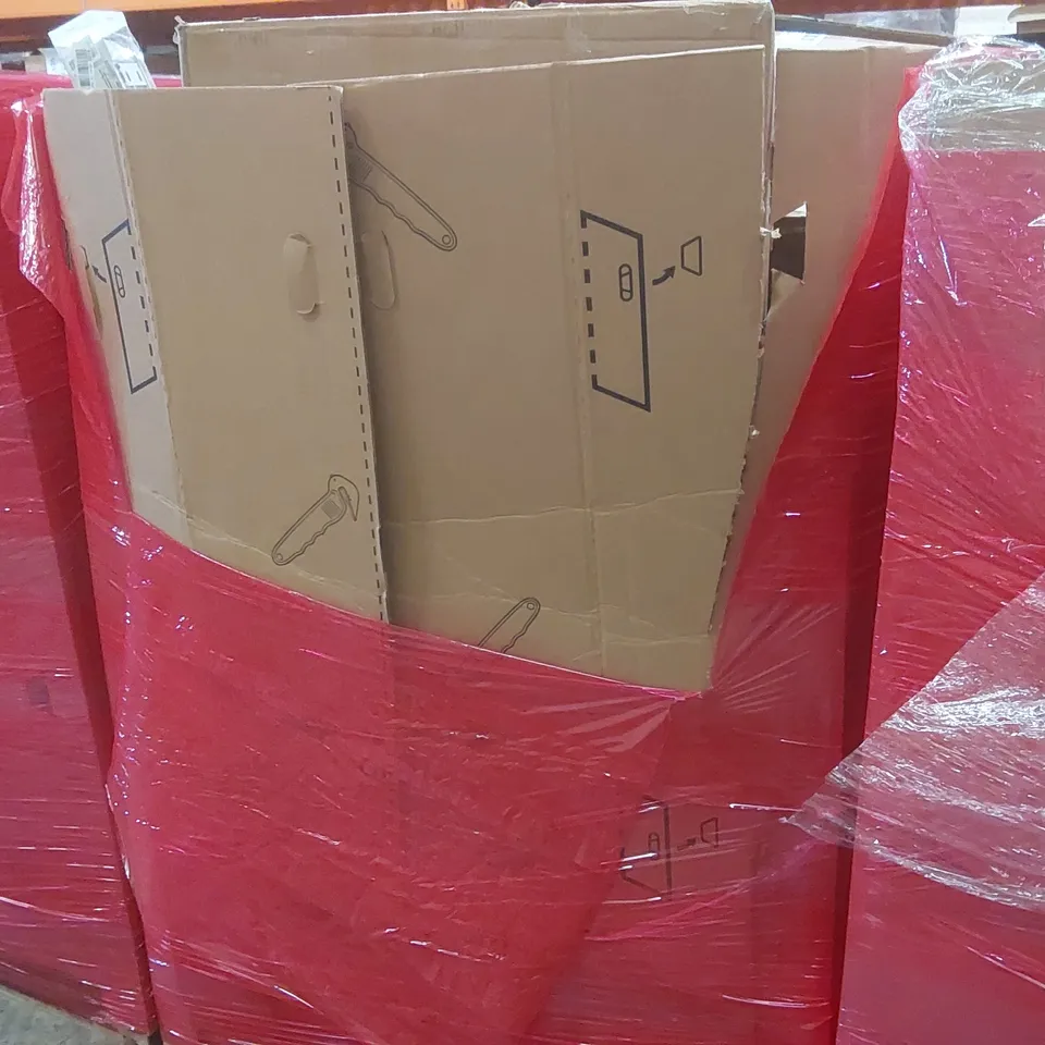 PALLET CONTAINING ASSORTED ITEMS TO INCLUDE: PERFNIQUE MIRROR, LED FLOOR LAMP, BLINDS, UMBRELLA ECT