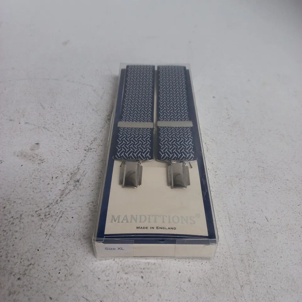 MANDITTIONS MEN'S SUSPENDERS (BRACES) – NAVY PATTERN, XL, MADE IN ENGLAND 
