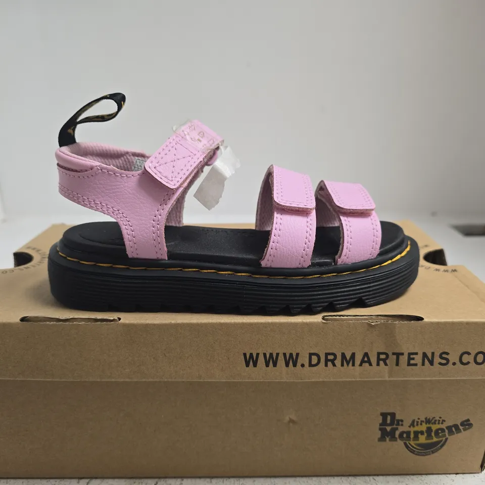 BOXED PAIR OF DR. MARTENS KLAIRE J ZEBRILUS KIDS SANDALS PALE PINK - UK 12