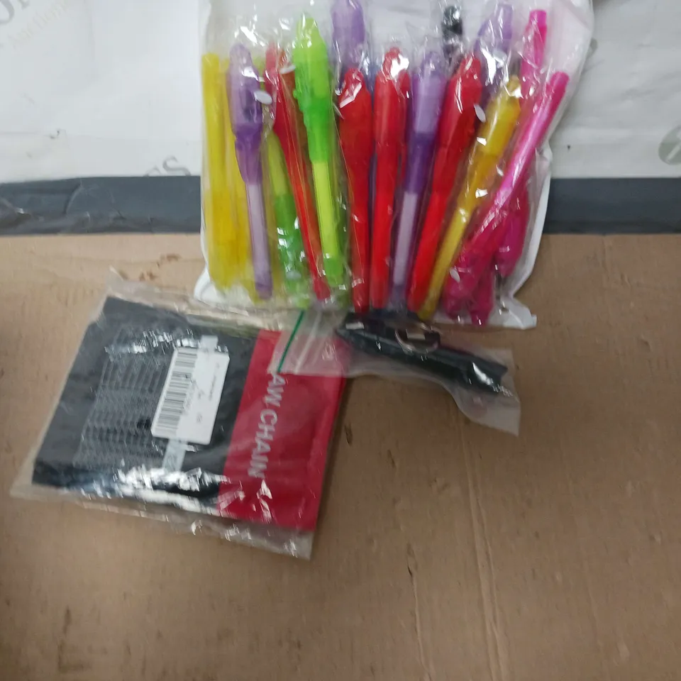  APPROXIMATELY 10 ASSORTED HOUSE HOLD ITEMS TO INCLUDE -  PENS - PAVING BRUSH - BREATHING RESISTANCE EXERCISER 