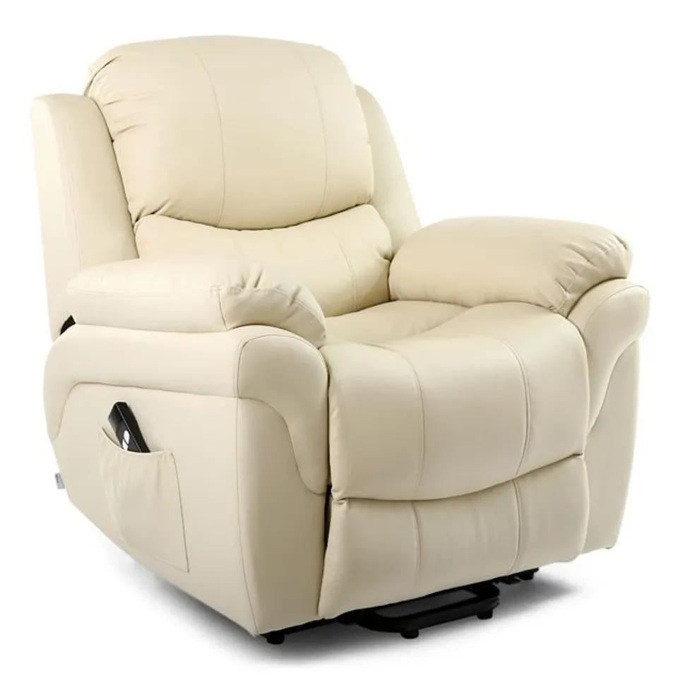 BOXED DESIGNER CREAM LEATHER RISE & RECLINING EASY CHAIR (2 BOXES)
