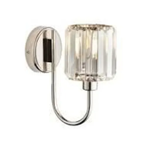 BOXED BERENICE DECORATIVE CLEAR CUT FACETED GLASS SHADE AND NICKEL PLATE WALL LIGHT (1 BOX)