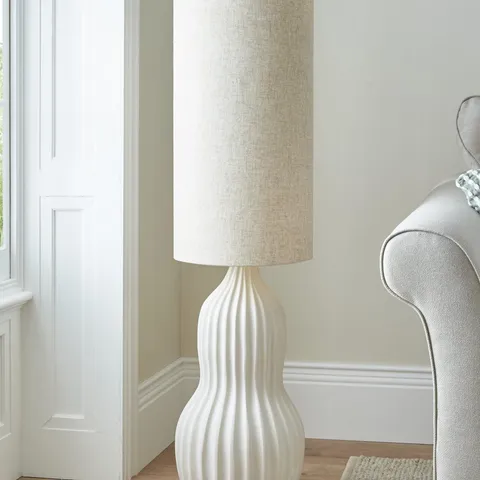 BOXED SEALED EVERLY FLOOR LAMP IN NATURAL COLOUR - COLLECTION ONLY