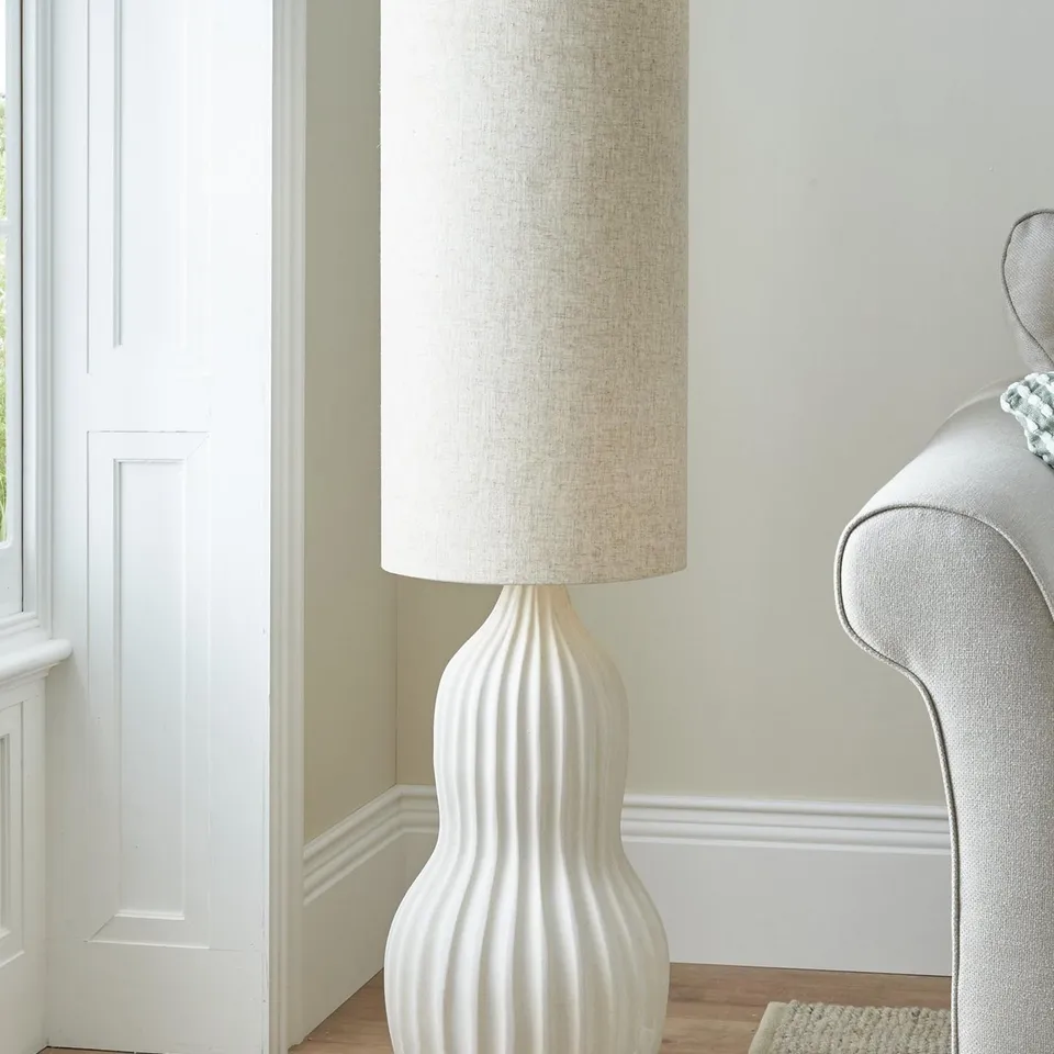 BOXED SEALED EVERLY FLOOR LAMP IN NATURAL COLOUR - COLLECTION ONLY