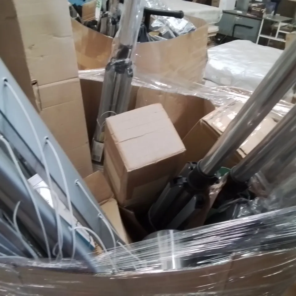 PALLET OF ASSORTED HOUSEHOLD GOODS AND PRODUCTS TO INCLUDE;CLOTHES AIRER,GAZEBO,NECK FAN,KETTLE