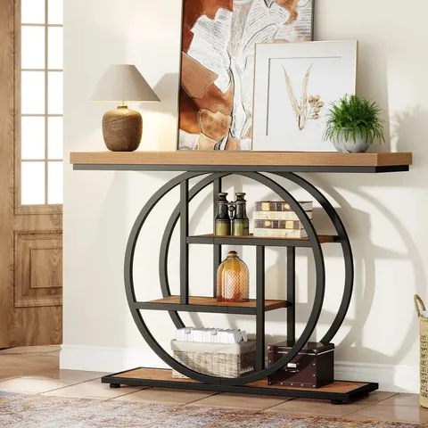 BOXED TRIBESIGNS 41" INDUSTRIAL CONSOLE TABLE 105CM 4-TIER SOFA TABLE WITH CIRCLE BASE
