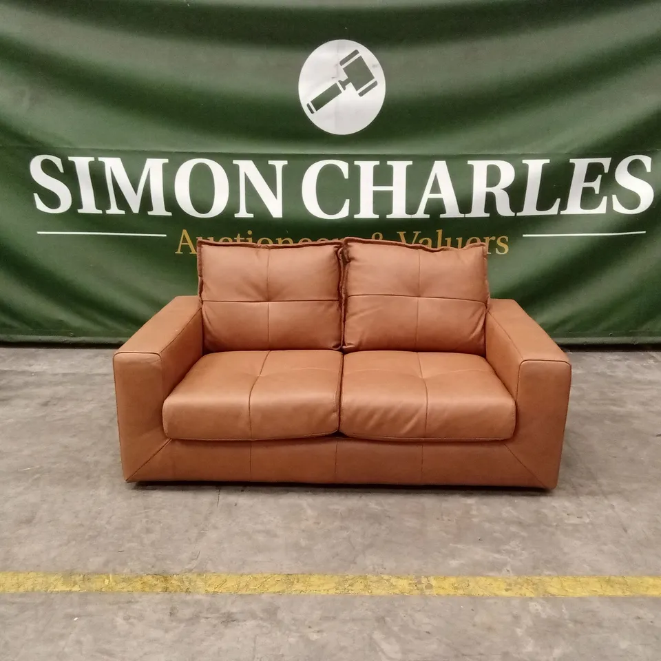 TRIBECA ITALIAN LEATHER 2 SEATER SOFA - TAN RRP £1149