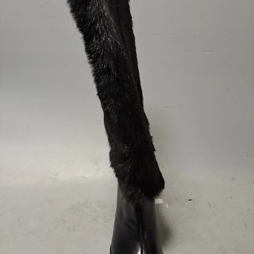 BERSHKA HIGH TOP FUR BLACK HIGH HEEL BOOTS - UK 5 