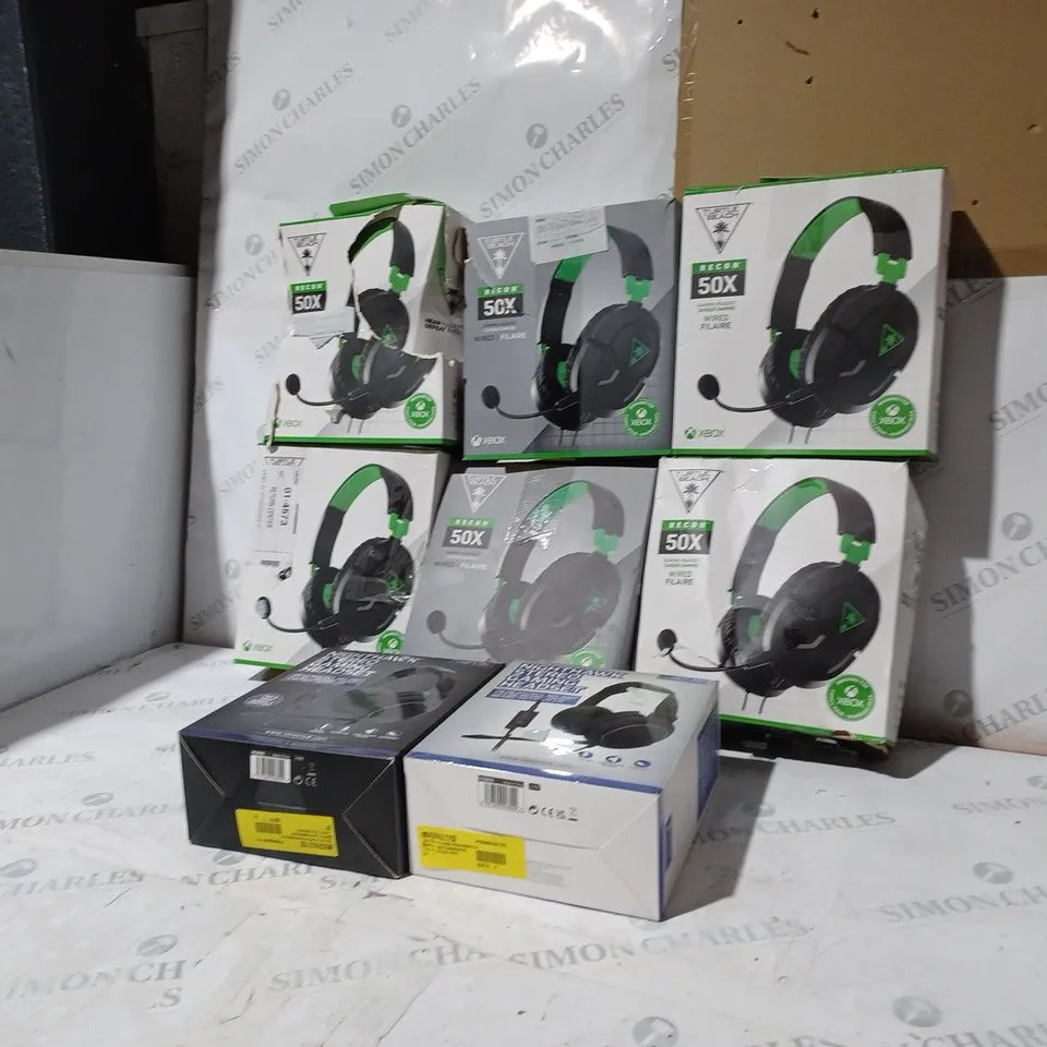BOX OF 8 ASSORTED BOXED WIRED GAMING HEADSETS TO INCLUDE: TURTLE BEACH & VENUM IN VARIOUS COLOURS