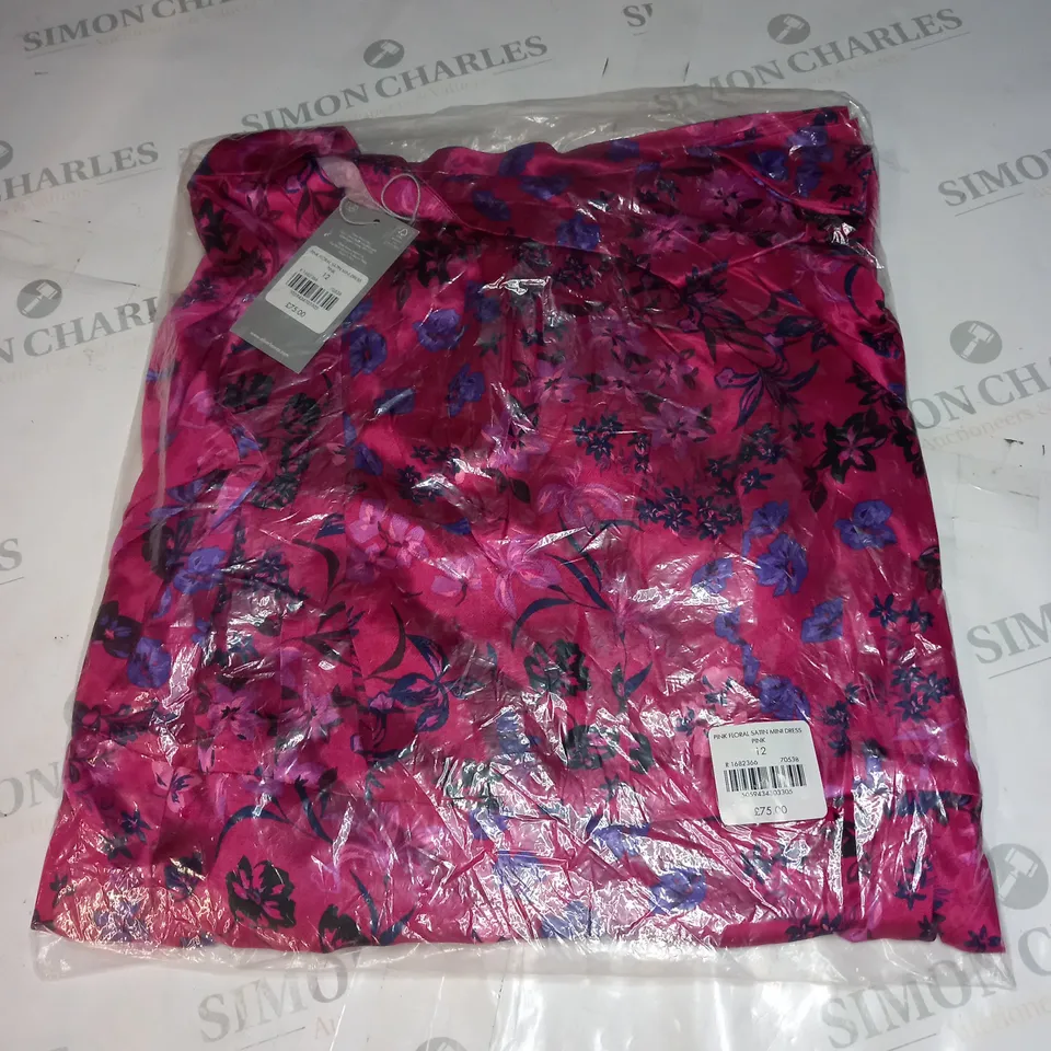 BAGGED OLIVER BONAS PINK FLORAL SATIN MINI DRESS SIZE 12