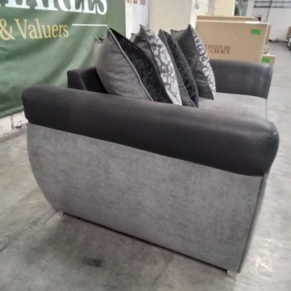 DESIGNER 3 SEATER HILTON STYLE FABRIC UPHOLSTERED SOFA IN VIPER BLACK AND CHARCOAL GREY COLOUR 