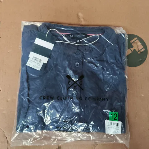BAGGED CREW CLOTHING COMPANY FRILL JERSEY BLOUSE IN INDIGO SIZE 12