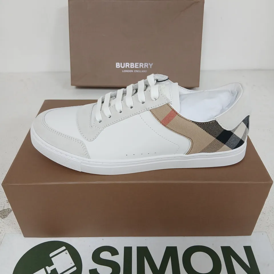 BURBERRY LOW TOP SNEAKERS – OPTIC WHITE, UK 8.5 (EU 42.5), BOXED