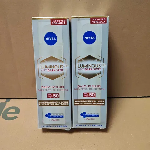 LOT OF 2 NIVEA LUMINOUS630 DAILY UV FLUID SPF50 DARK SPOT + OIL CONTROL 